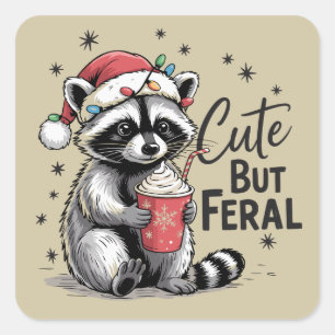 Cute But Feral Christmas Raccoon Cute Animal Xmas Square Sticker