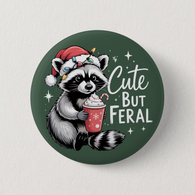 Cute But Feral Christmas Raccoon Funny Animal 6 Cm Round Badge (Front)