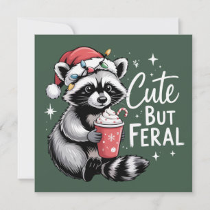 Cute But Feral Christmas Raccoon Funny Animal Holiday Card