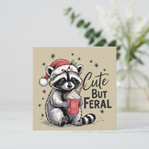 Cute But Feral Christmas Racoon Cute Animal Xmas Holiday Card