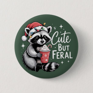 Cute But Feral Christmas Racoon Funny Animal 6 Cm Round Badge