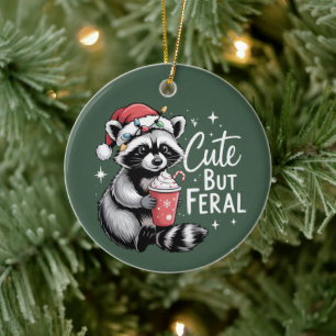 Cute But Feral Christmas Racoon Funny Animal Ceramic Tree Decoration