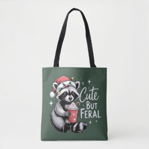Cute But Feral Christmas Racoon Funny Animal Tote Bag