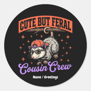 Cute But Feral Cousin Crew Vintage Retro Opossum  Classic Round Sticker
