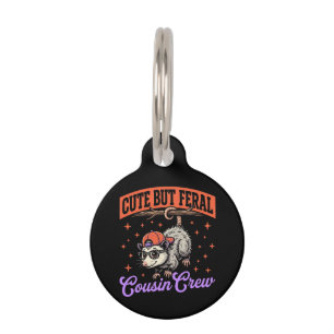 Cute But Feral Cousin Crew Vintage Retro Opossum Pet Tag