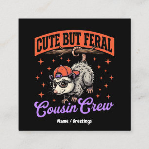 Cute But Feral Cousin Crew Vintage Retro Opossum Square Business Card