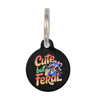 Cute But Feral Funny Adorable Racoon Retro Vacay Pet Tag