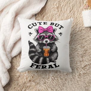 Cute But Feral Funny Colorful Racoon With Sunglass Cushion