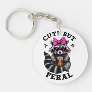Cute But Feral Funny Colorful Racoon With Sunglass Key Ring