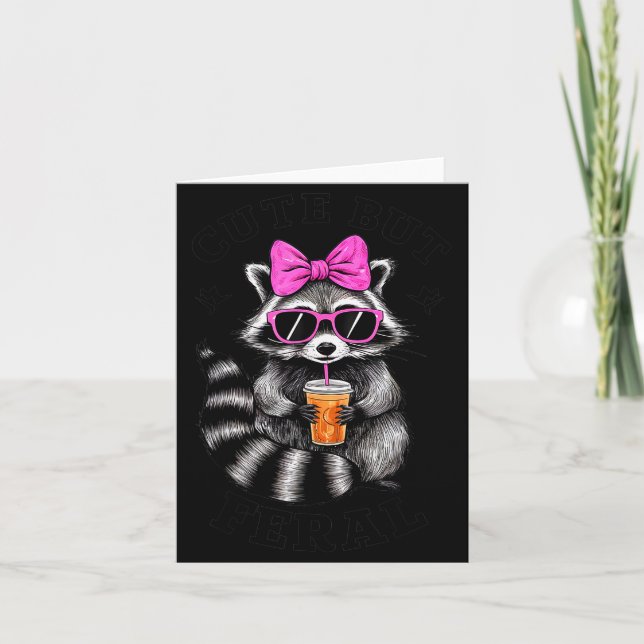 Cute But Feral Funny Colorful Racoon With Sungles  Card (Front)