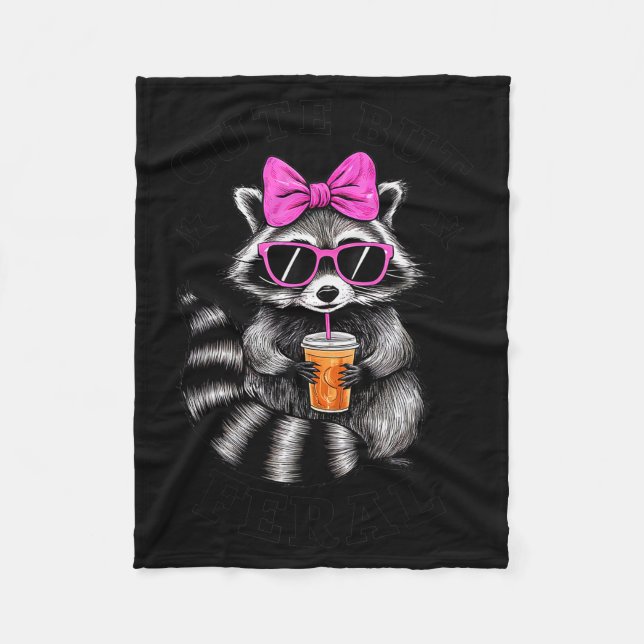 Cute But Feral Funny Colourful Racoon With Sungles Fleece Blanket (Front)