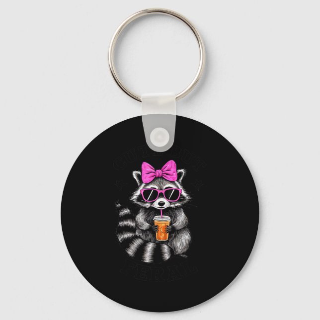 Cute But Feral Funny Colourful Racoon With Sungles Key Ring (Front)