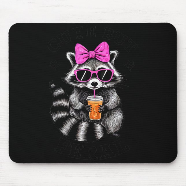 Cute But Feral Funny Colourful Racoon With Sungles Mouse Mat (Front)