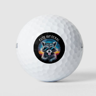 Cute But Feral Funny Racoon Golf Balls