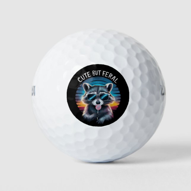 Cute But Feral Funny Racoon Golf Balls (Front)