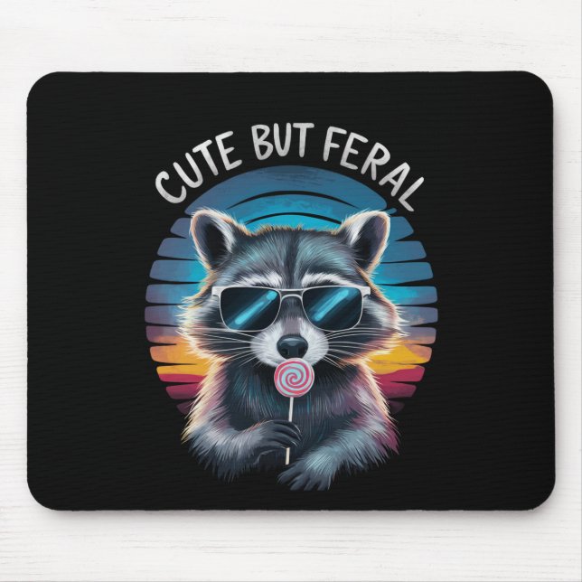 Cute But Feral Funny Racoon Mouse Mat (Front)