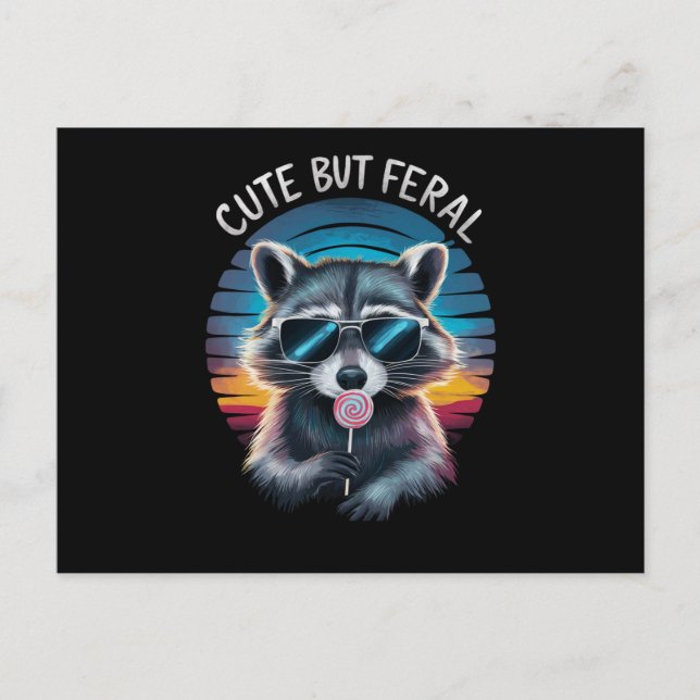 Cute But Feral Funny Racoon Postcard (Front)
