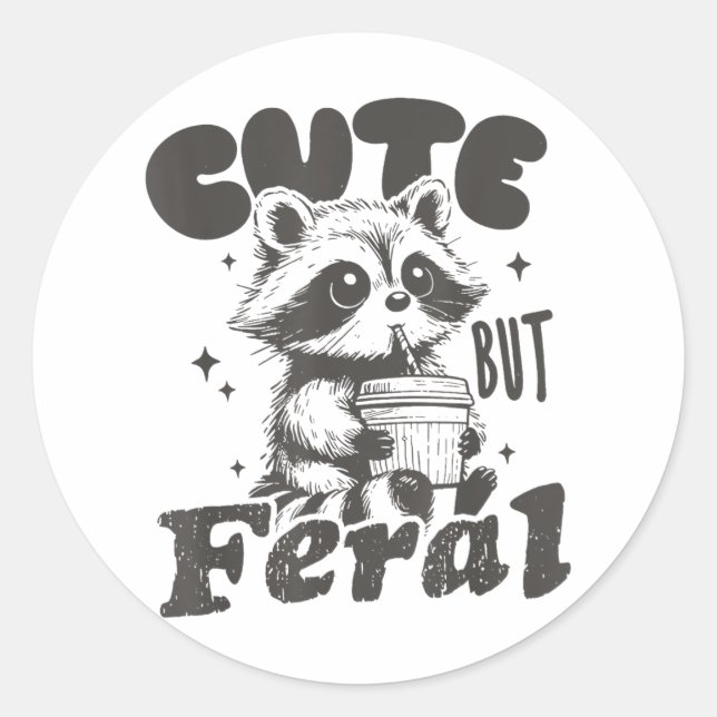 Cute But Feral Funny Racoon With Gles Toddler Girl Classic Round Sticker (Front)