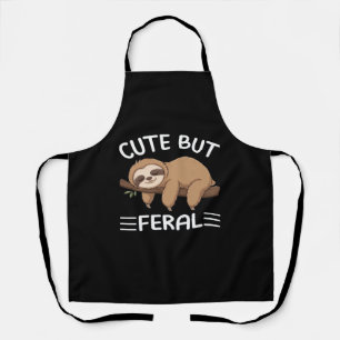 cute but feral funny sloth for animal lover men wo apron