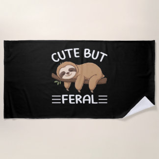 cute but feral funny sloth for animal lover men wo beach towel