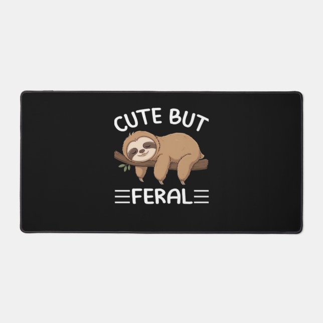 cute but feral funny sloth for animal lover men wo desk mat (Front)