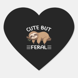cute but feral funny sloth for animal lover men wo heart sticker