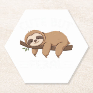 cute but feral funny sloth for animal lover men wo paper coaster