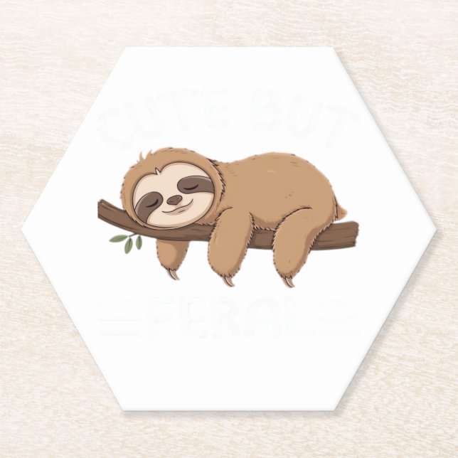 cute but feral funny sloth for animal lover men wo paper coaster (Front)