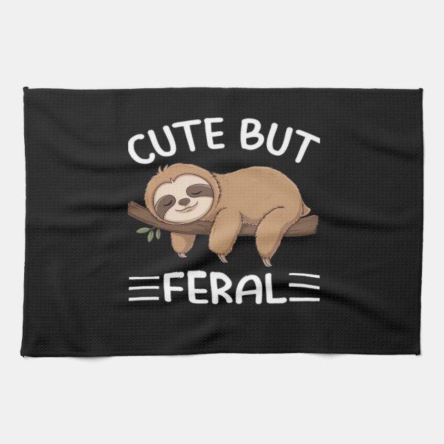 cute but feral funny sloth for animal lover men wo tea towel (Horizontal)