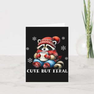Cute But Feral Raccoon Drink Hot Cocoa Christmas W Card