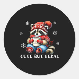 Cute But Feral Raccoon Drink Hot Cocoa Christmas W Classic Round Sticker
