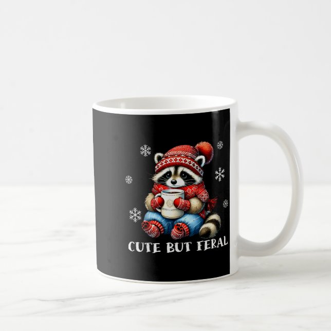 Cute But Feral Raccoon Drink Hot Cocoa Christmas W Coffee Mug (Right)