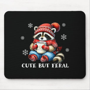 Cute But Feral Raccoon Drink Hot Cocoa Christmas W Mouse Mat