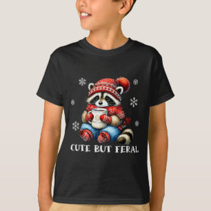 Cute But Feral Raccoon Drink Hot Cocoa Christmas W T-Shirt