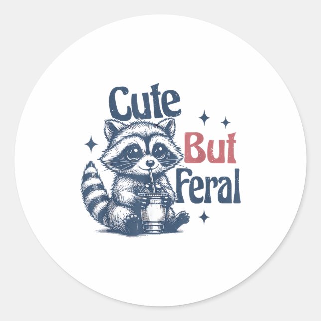 Cute But Feral Raccoon Drinking Boba Toddler Vinta Classic Round Sticker (Front)