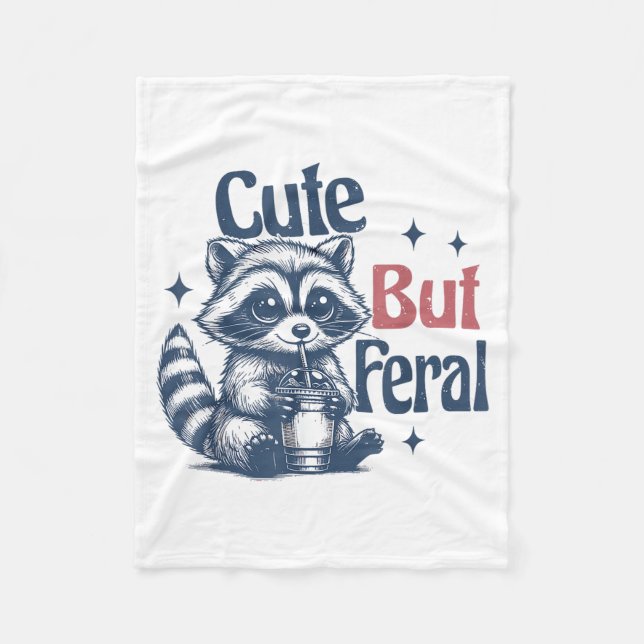 Cute But Feral Raccoon Drinking Boba Toddler Vinta Fleece Blanket (Front)