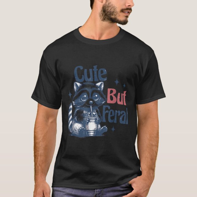 Cute But Feral Raccoon Drinking Boba Toddler Vinta T-Shirt (Front)