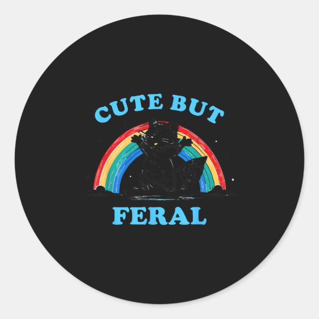 Cute But Feral Raccoon With Rainbow Funny Raccoon  Classic Round Sticker (Front)