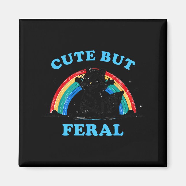 Cute But Feral Raccoon With Rainbow Funny Raccoon  Magnet (Front)