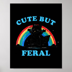 Cute But Feral Raccoon With Rainbow Funny Raccoon Poster