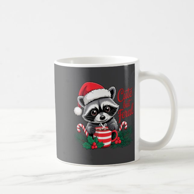 Cute But Feral Raccoon With Santa Hat Xmas Cute Ch Coffee Mug (Right)