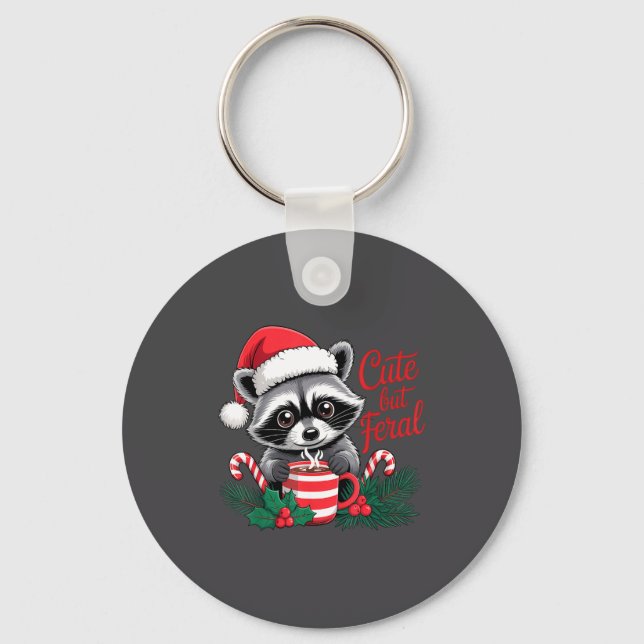 Cute But Feral Raccoon With Santa Hat Xmas Cute Ch Key Ring (Front)