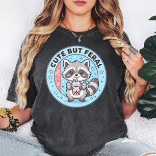 Cute But Feral Racoon Bubble Tea Kawaii Animal T-Shirt