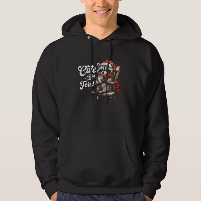 Cute But Feral Racoon Merry Christmas Xmas Holida Hoodie (Front)