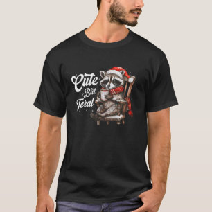 Cute But Feral Racoon Merry Christmas Xmas Holida T-Shirt