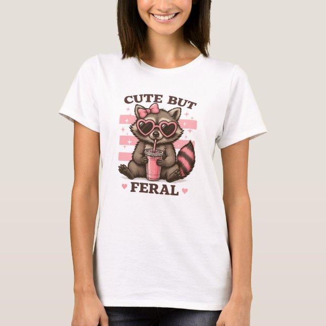 Cute but Feral Racoon T-Shirt – Funny Kawaii Anim (Front)