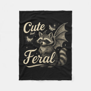 Cute But Feral Racoon With Bat Wings Wild Animal Fleece Blanket