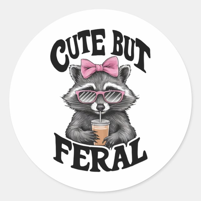 Cute But Feral Racoon With Sunglasses Racoon Classic Round Sticker (Front)
