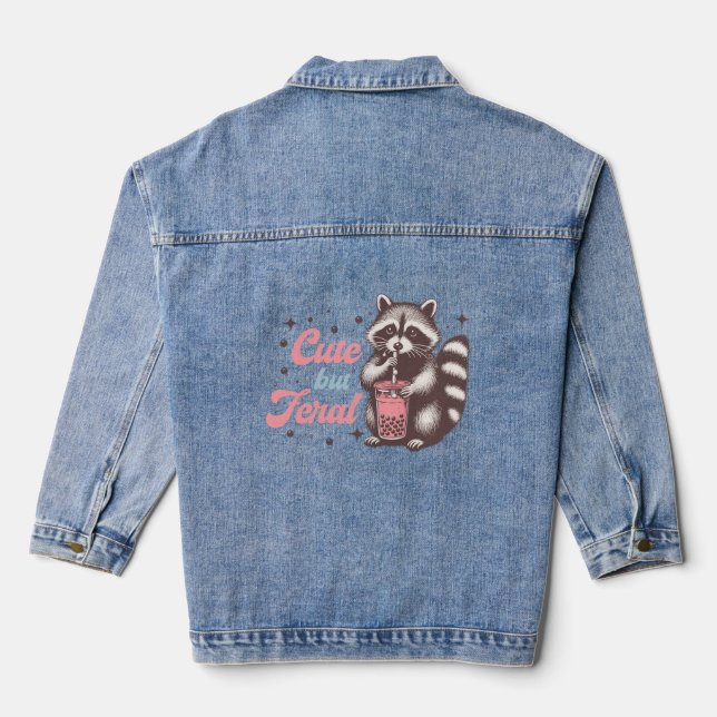 Cute-but-feral Retro Funny Racoon Denim Jacket (Back)