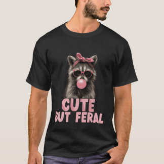 Cute But Feral Toddler Girls Kids Raccoon Sunglas T-Shirt